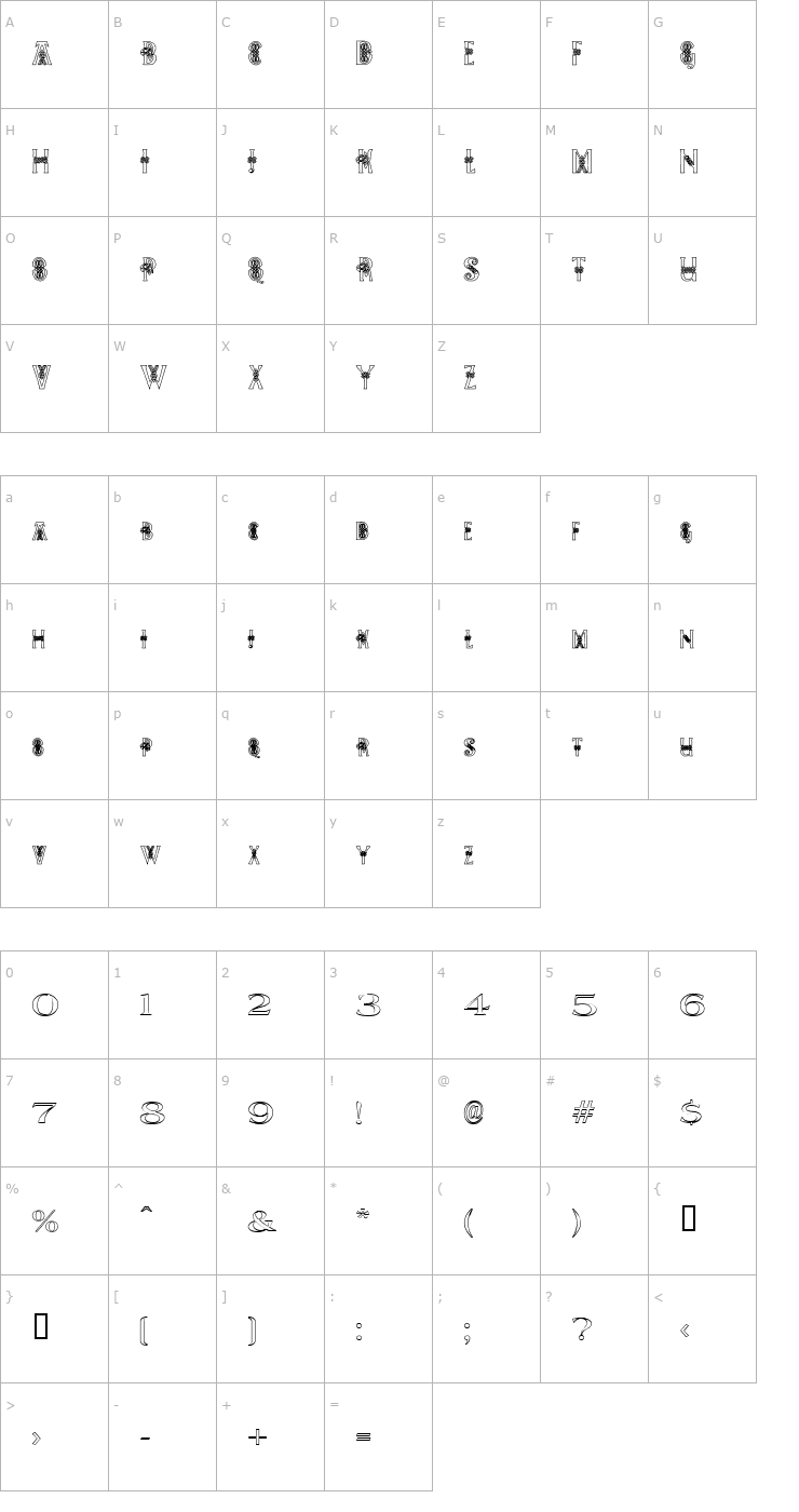 Character Map Pee's Celtic outline Font