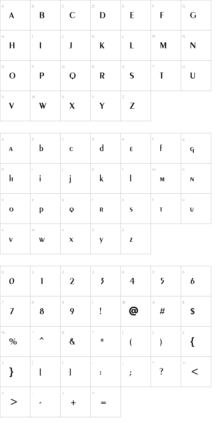 Character Map Peignot Demi Bold Font