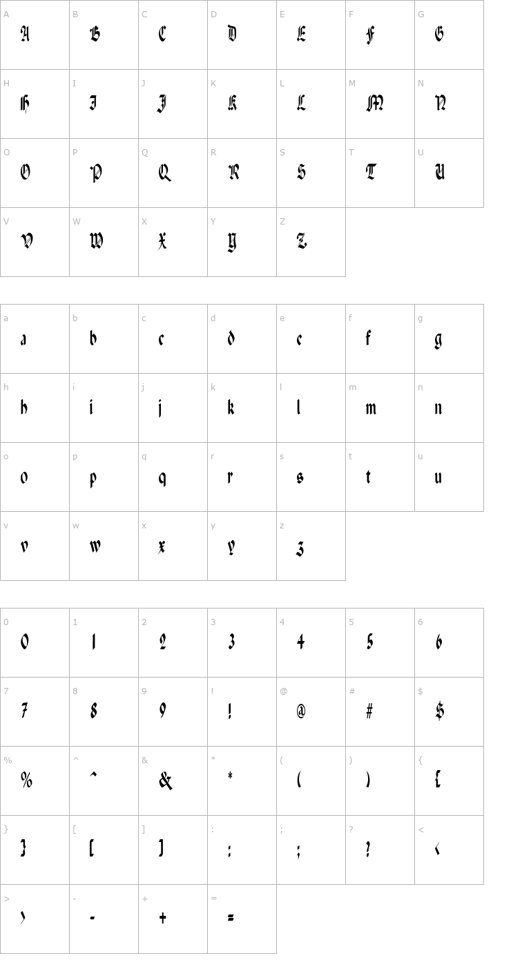 Character Map PenchantNarrow Font