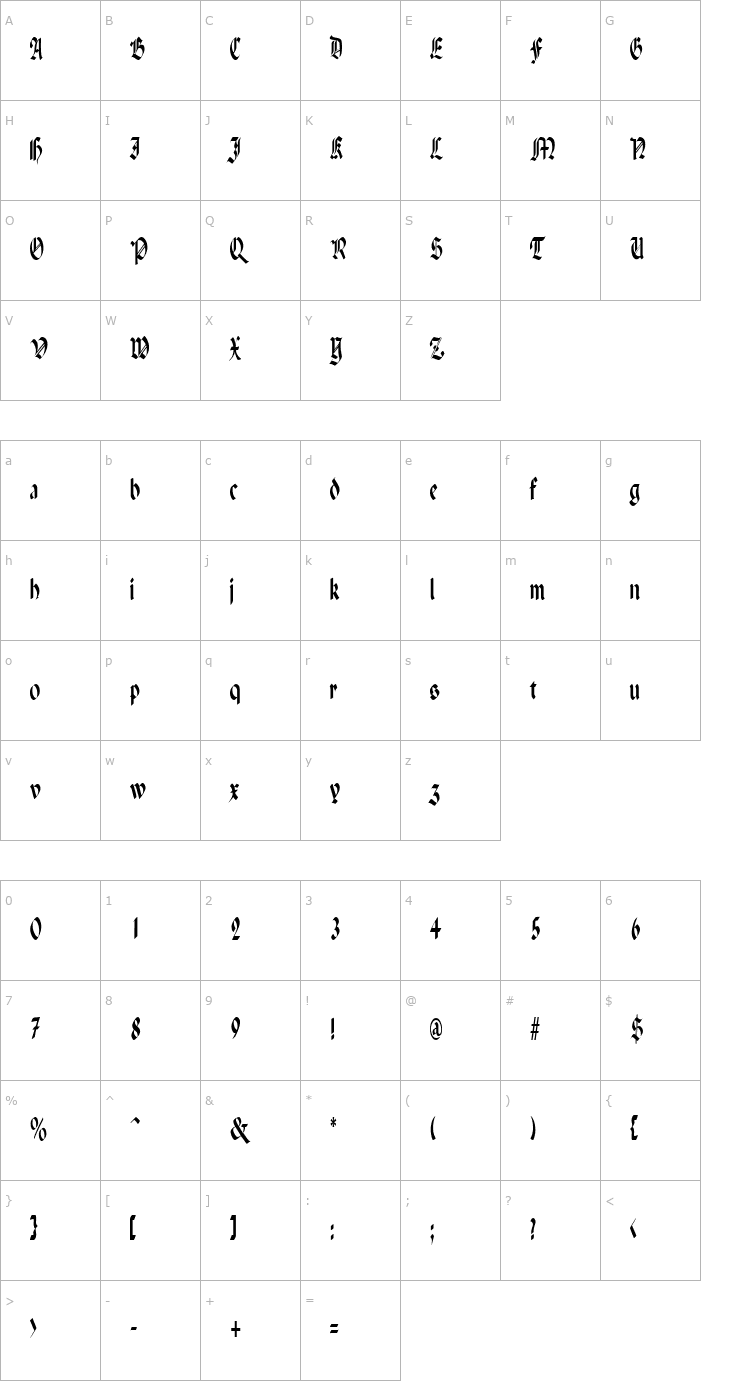 Character Map PenchantNarrow Regular Font