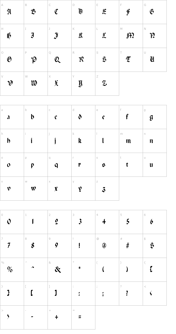 Character Map PenchantThin Regular Font
