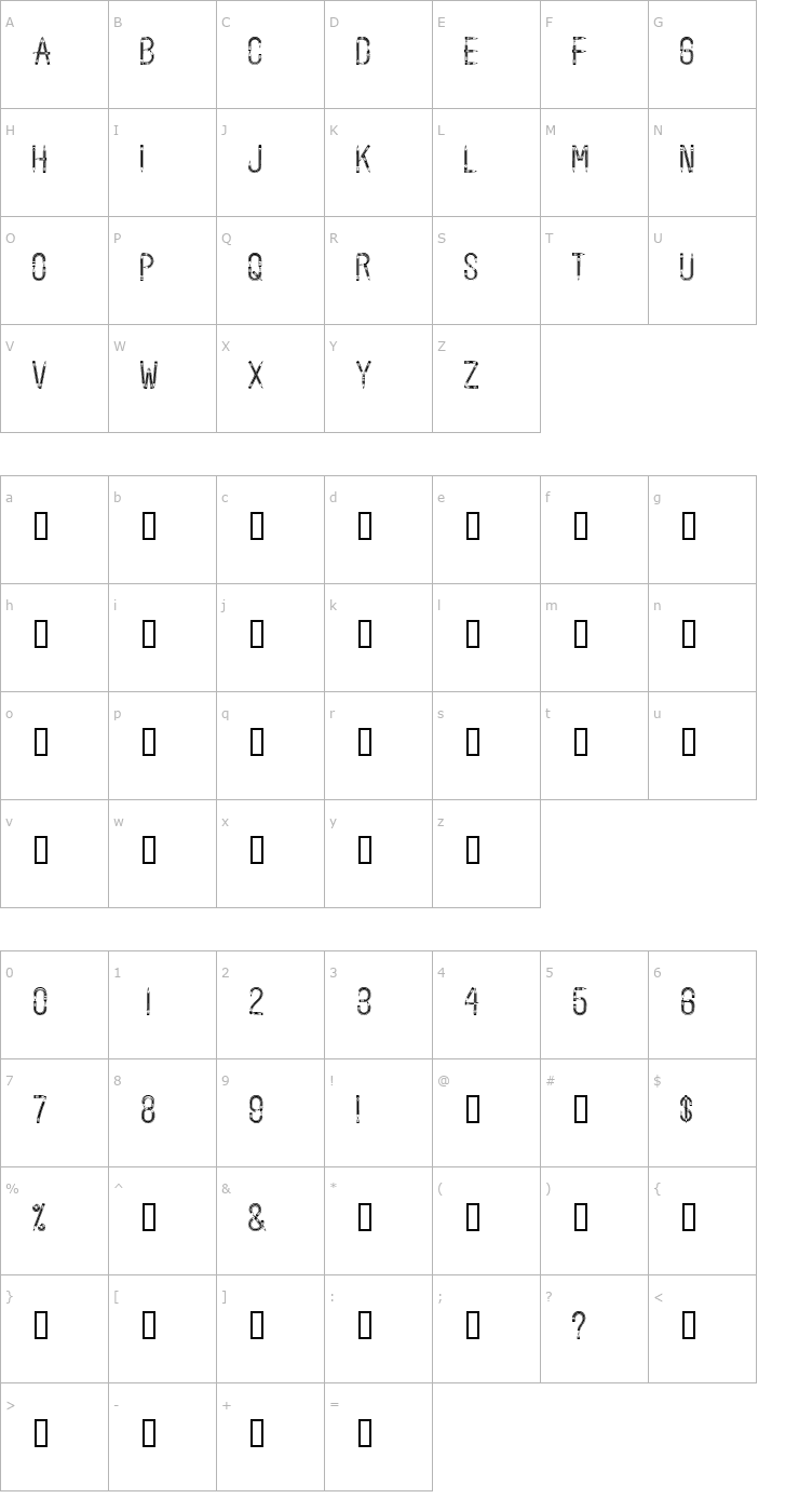 Character Map Pencilled Font