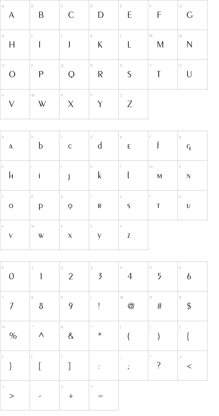 Character Map PenguinLight Font