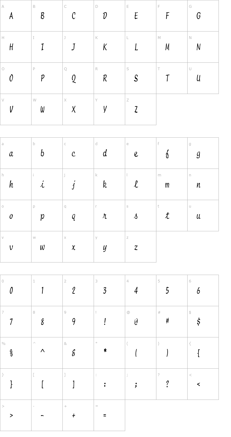 Character Map PenmanCondensed Normal Font
