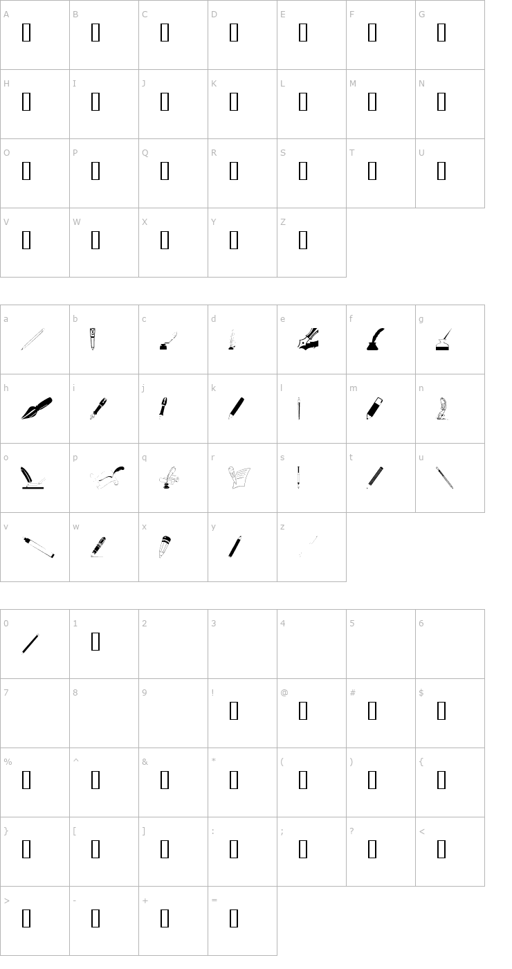 Character Map Pens'n'Pencils Font