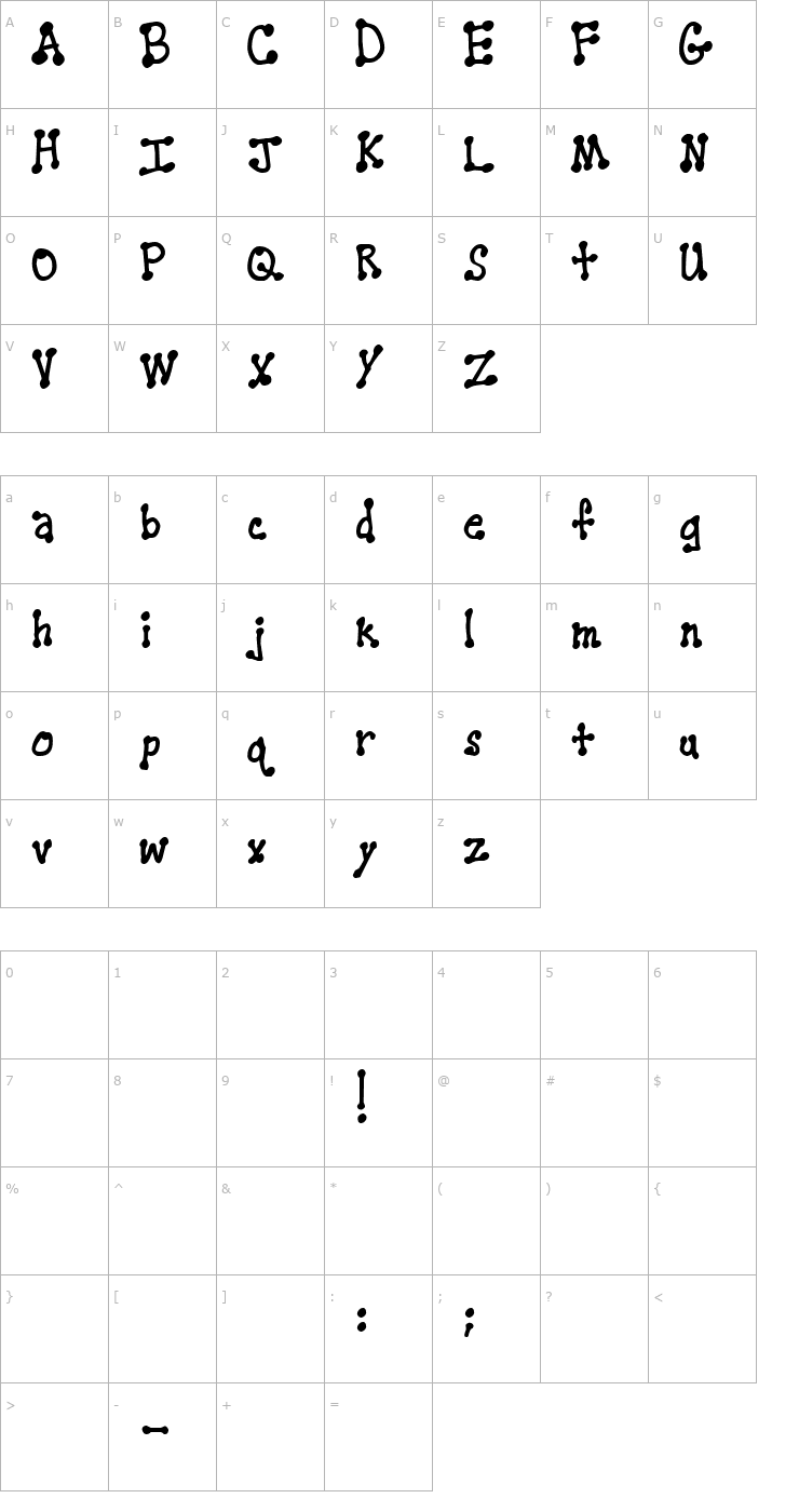 Character Map PenStitching Normal Font