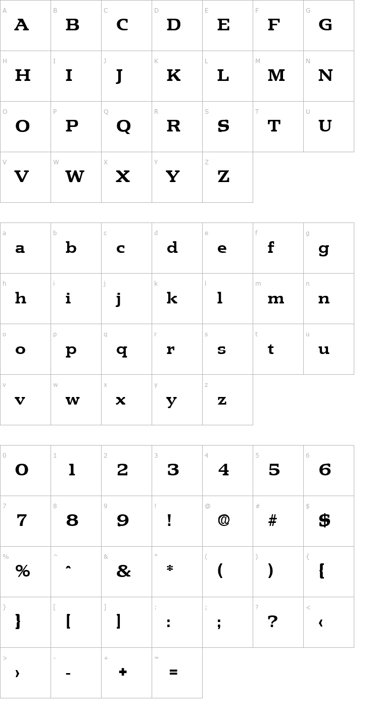 Character Map Penthouse-Bold Font