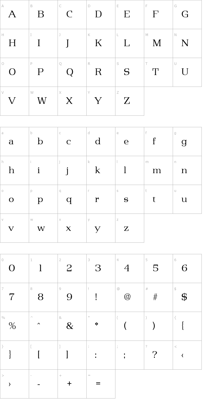 Character Map Penthouse-Serial-Light-Regular Font