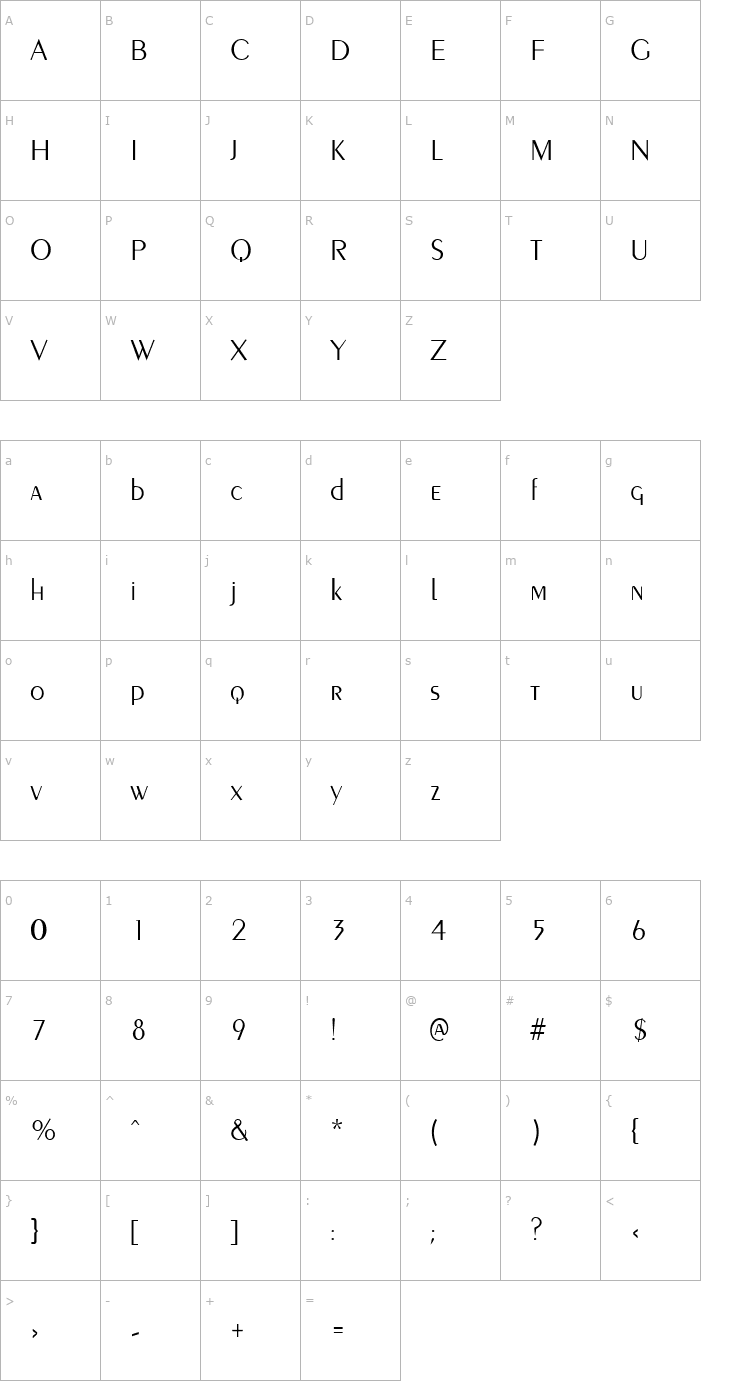 Character Map Penyae Light Font