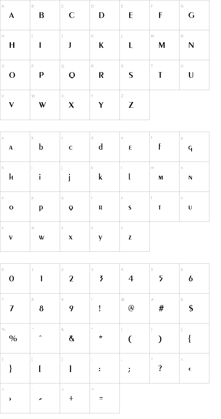 Character Map Penyae Regular Font