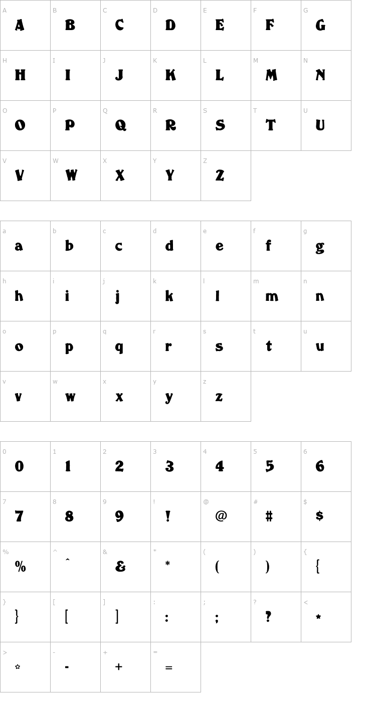Character Map Penzance-Regular Font