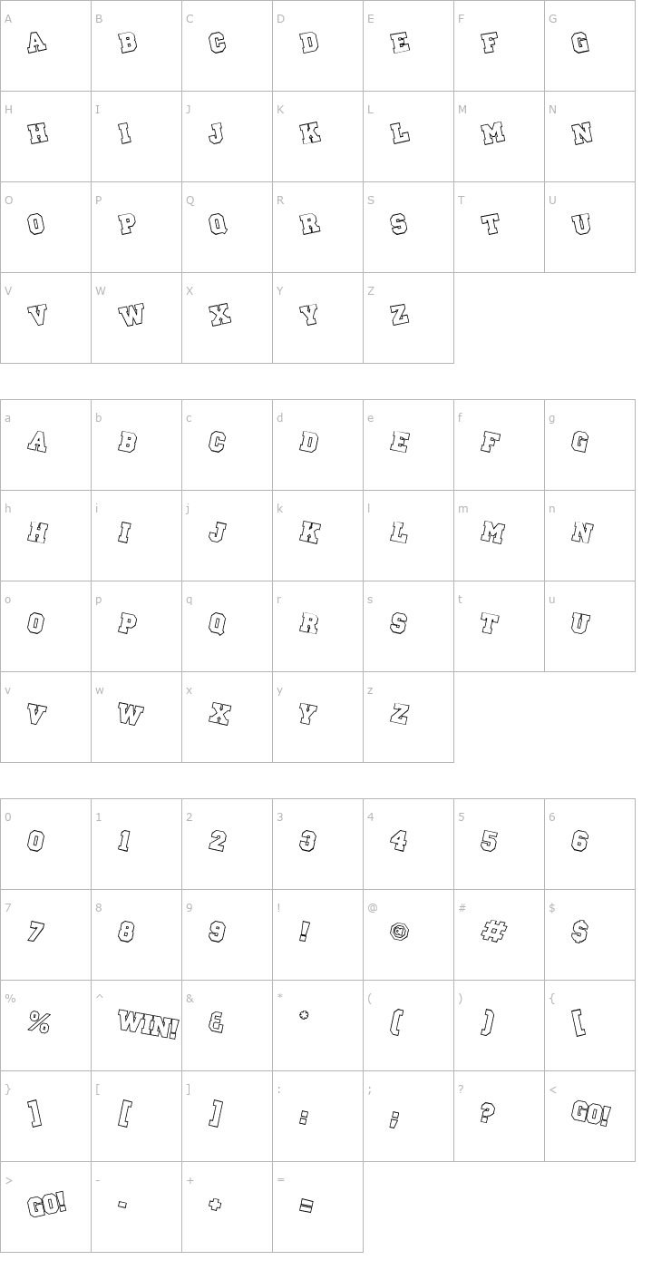 Character Map Pep Rally Font