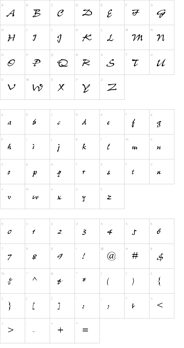 Character Map PepScript-Regular Font