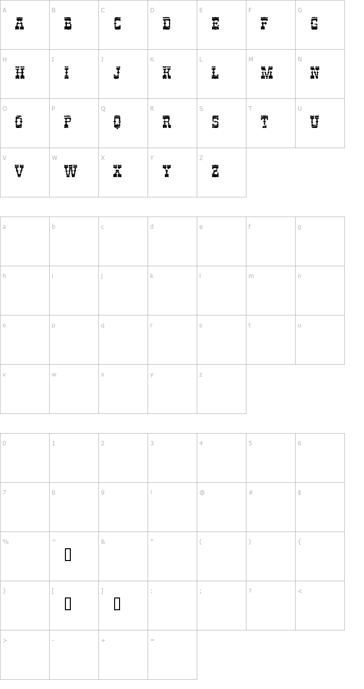 Character Map Perdido Demo Font