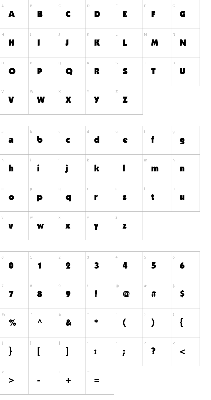 Character Map Performa Black SSi Black Font
