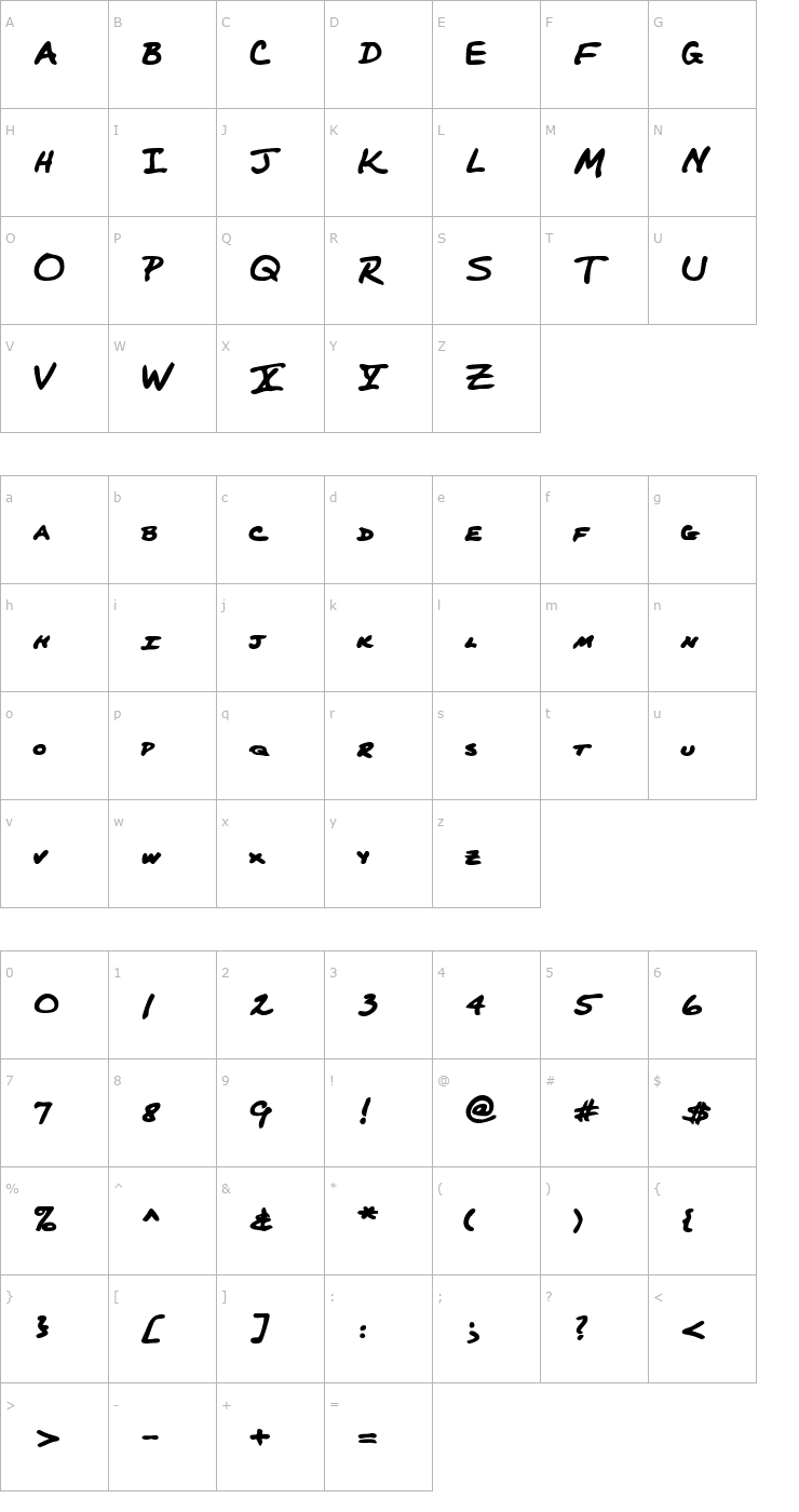 Character Map PerkinsHand Bold Font