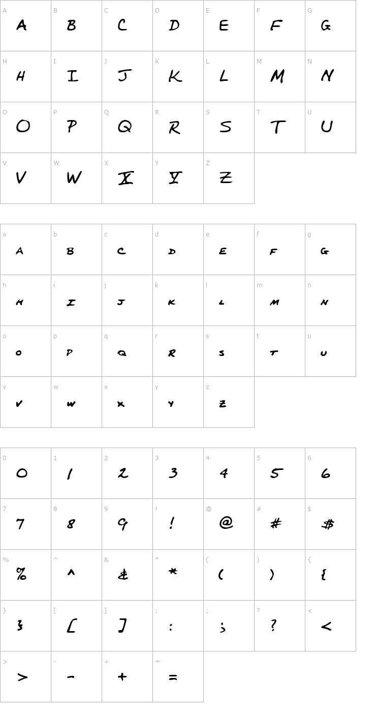 Character Map PerkinsHand Regular Font