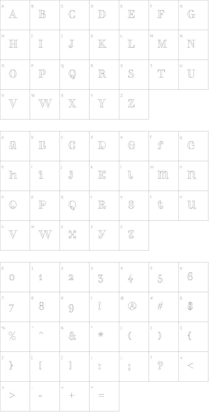 Character Map PerlaAlternate Outline Font