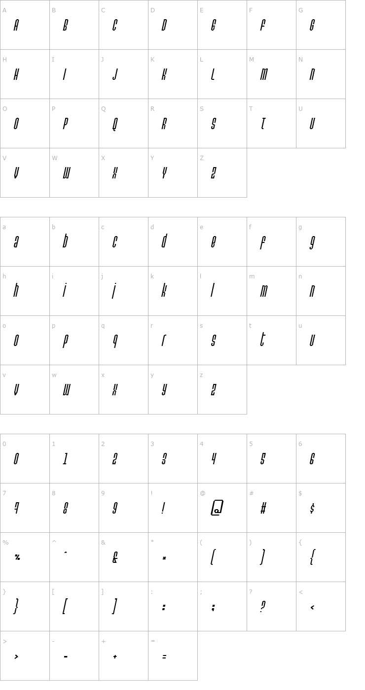 Character Map Permanent daylight Italic Font