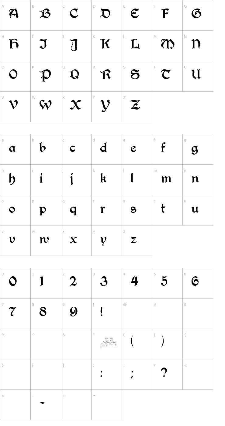 Character Map Perry Gothic Font