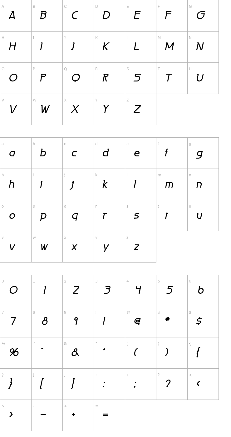 Character Map Persia BoldItalic Font
