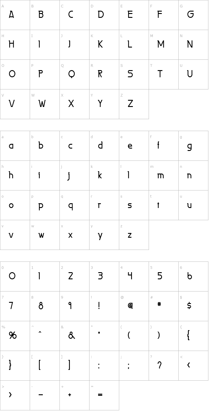 Character Map Persia Condensed Bold Font