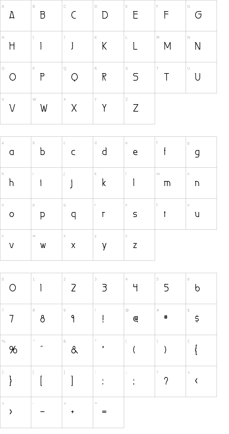 Character Map Persia Condensed Normal Font