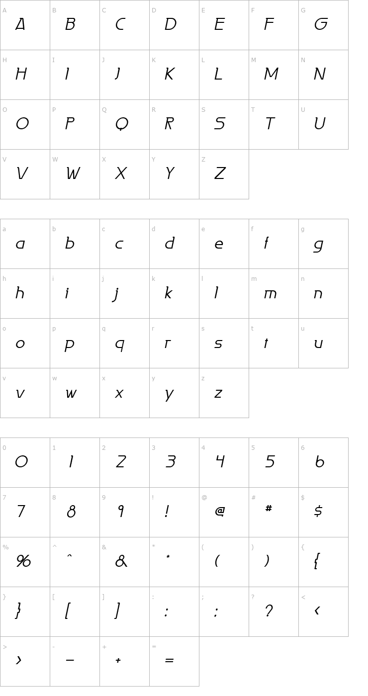 Character Map Persia Italic Font