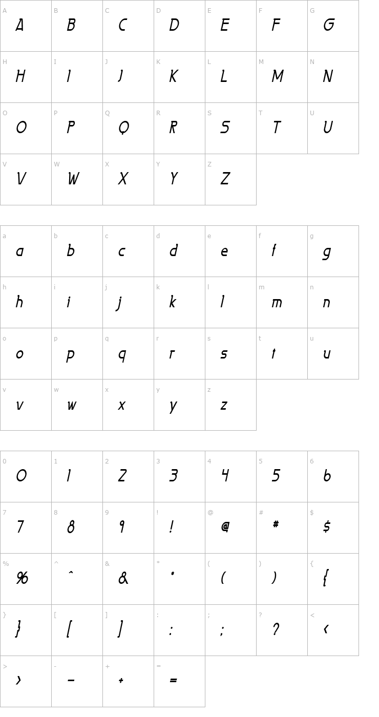 Character Map Persia Thin Bold Italic Font