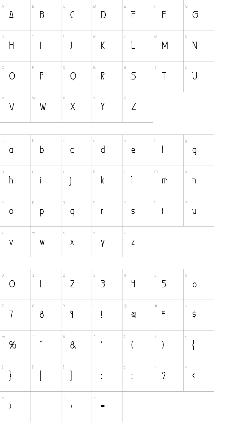 Character Map Persia Thin Normal Font