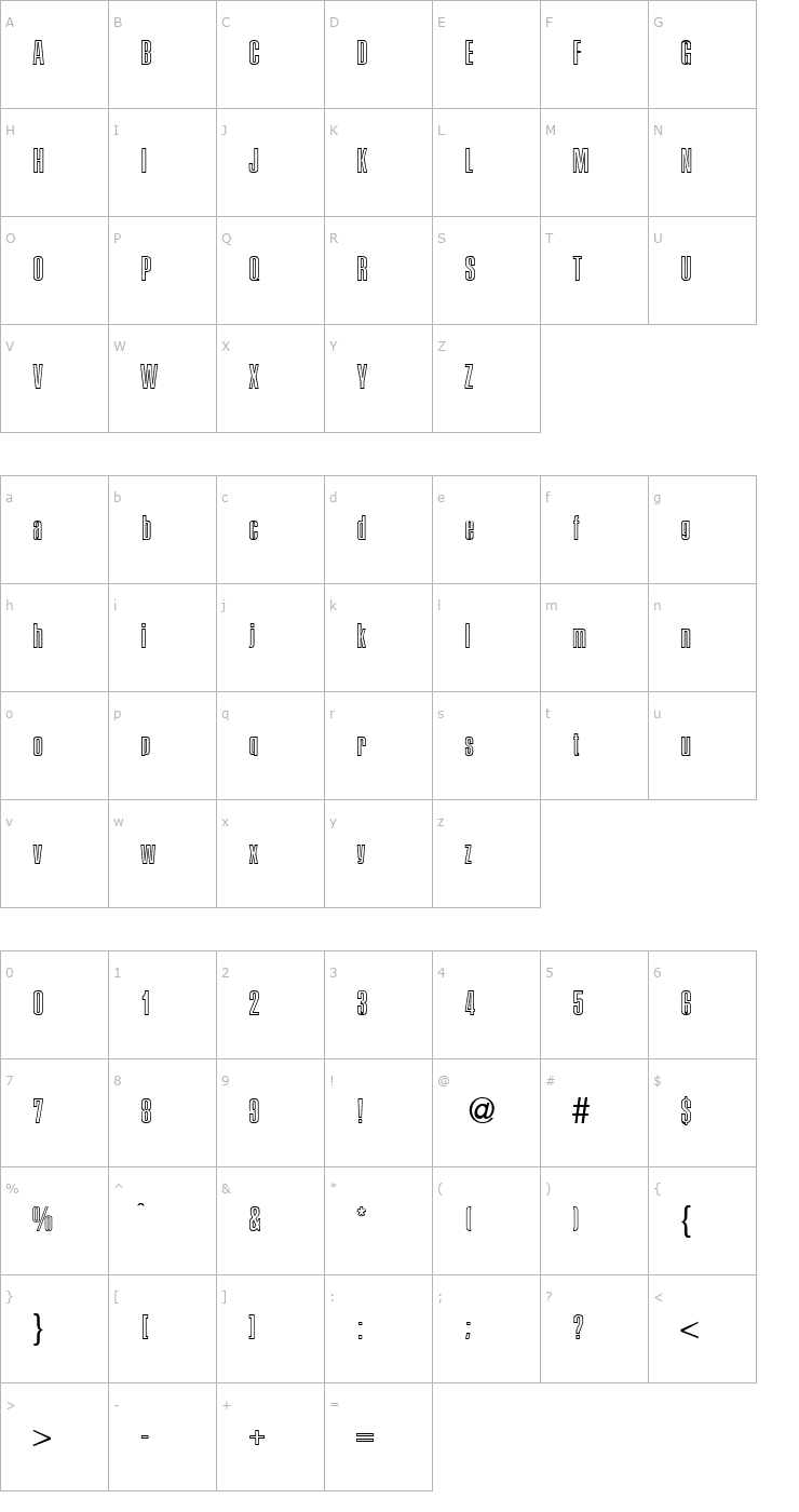 Character Map PersistentOutline-Bold Font