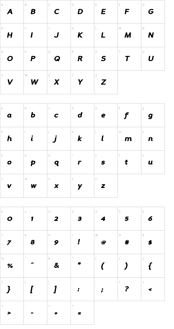 Character Map Perspective Sans Black Italic Font