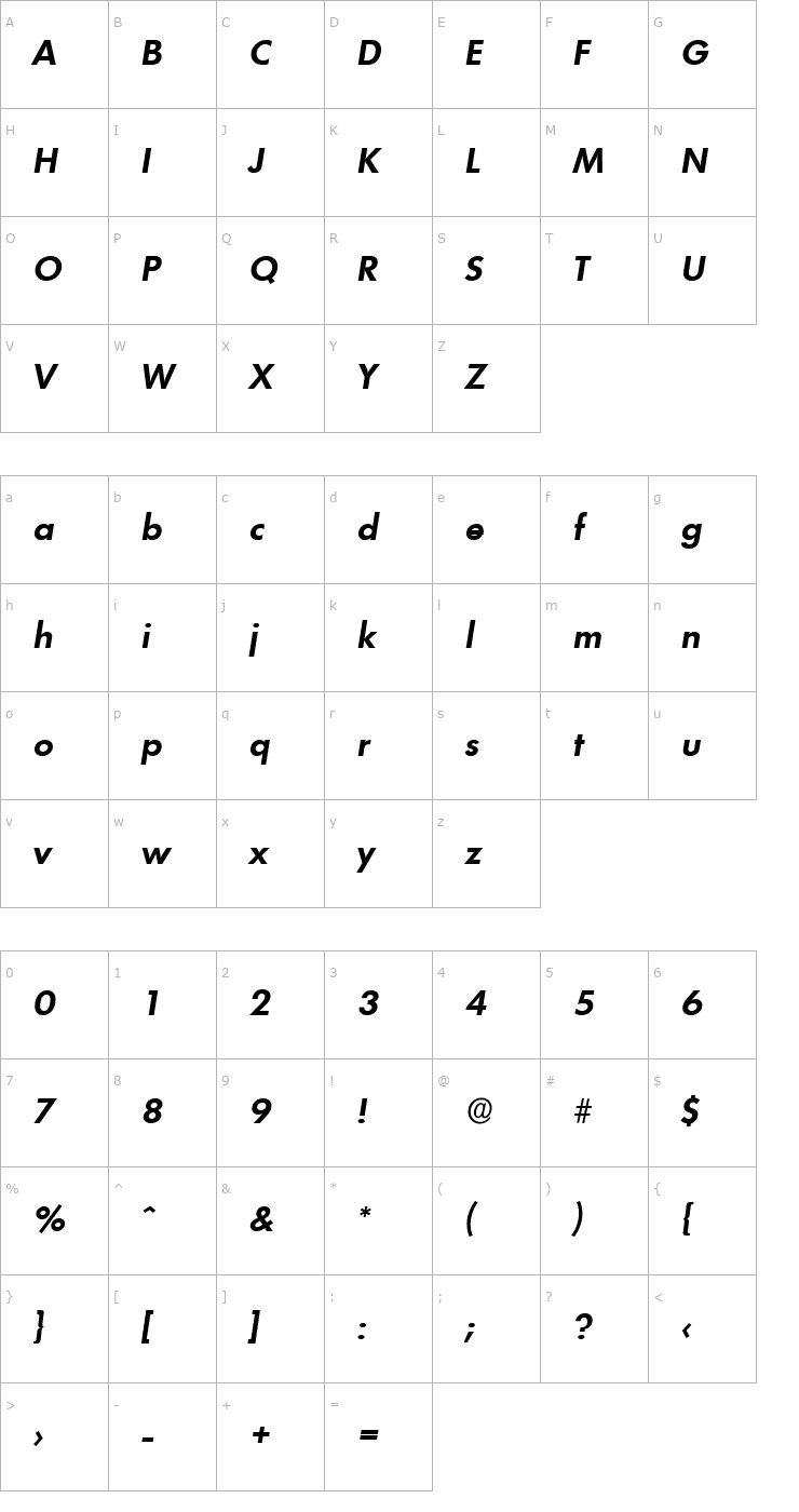 Character Map PeterBecker Bold Italic Font