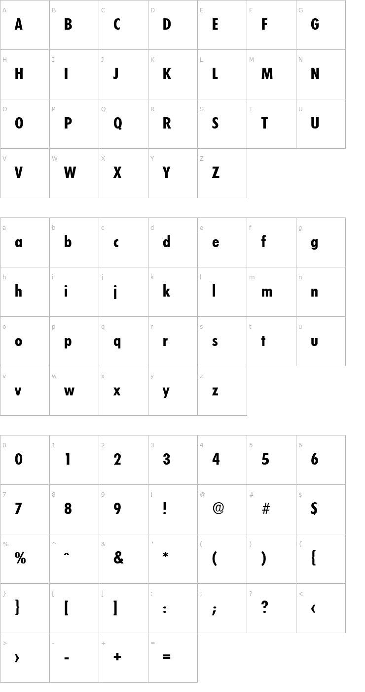 Character Map PeterBeckerCond Bold Font