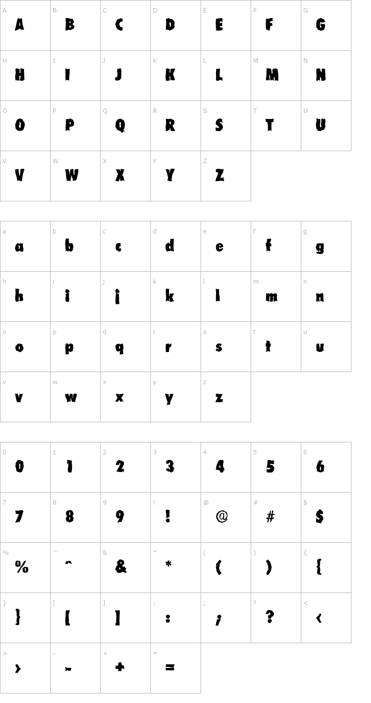 Character Map PeterBeckerCondRandom-Heavy-Regular Font