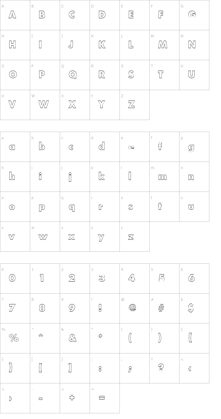 Character Map PeterBeckerOutline-ExtraBold-Regular Font