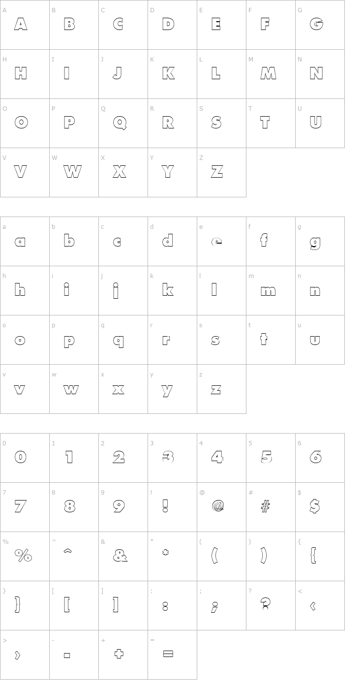 Character Map PeterBeckerOutline-Heavy-Regular Font