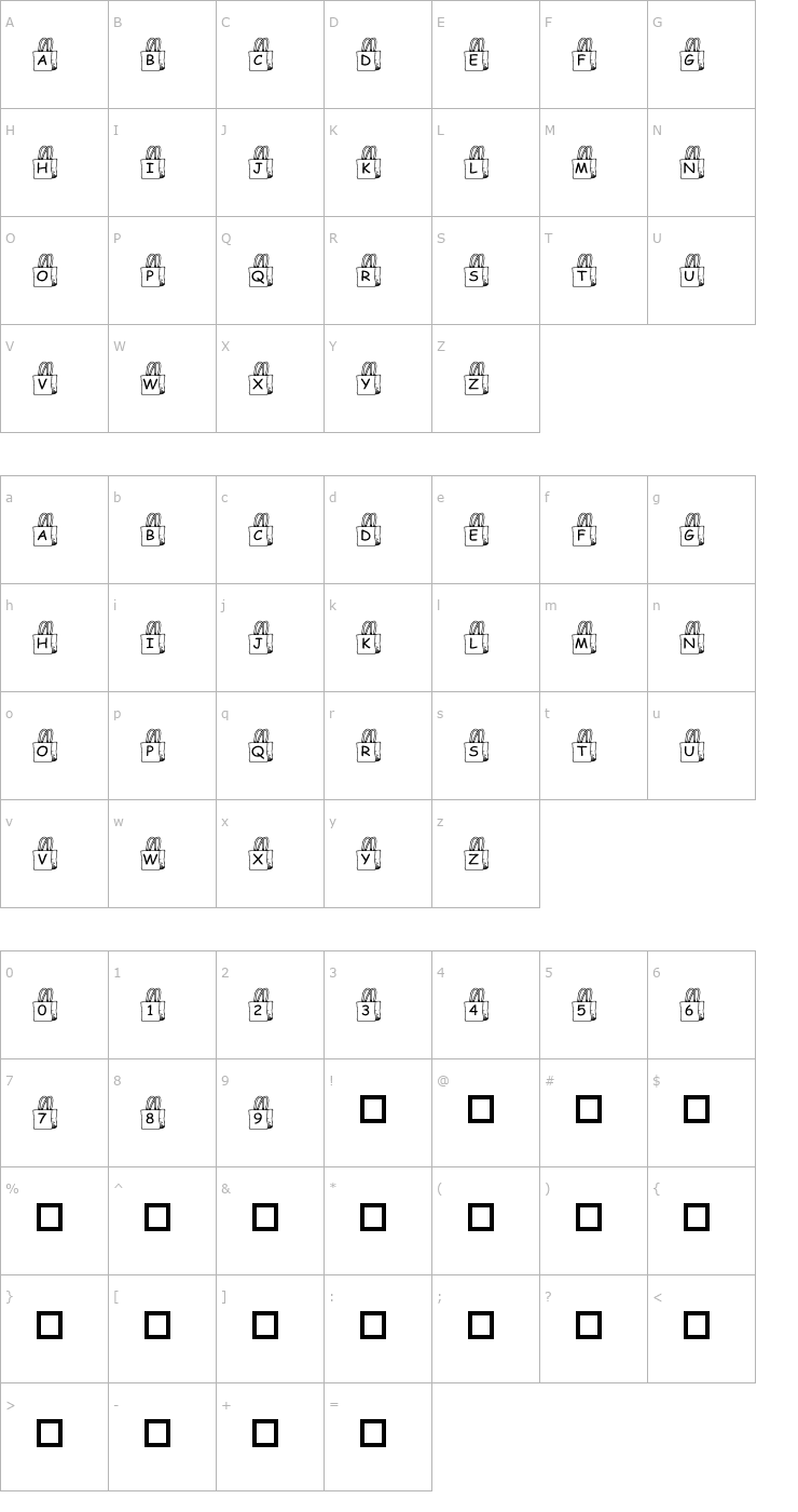 Character Map pf_bag1 Font