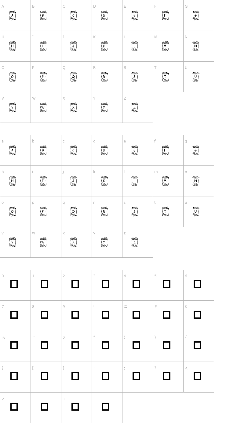 Character Map pf_bag4 Font