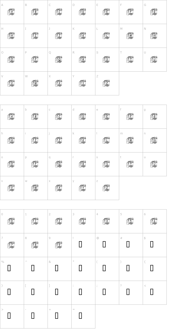 Character Map pf_bag5 Font