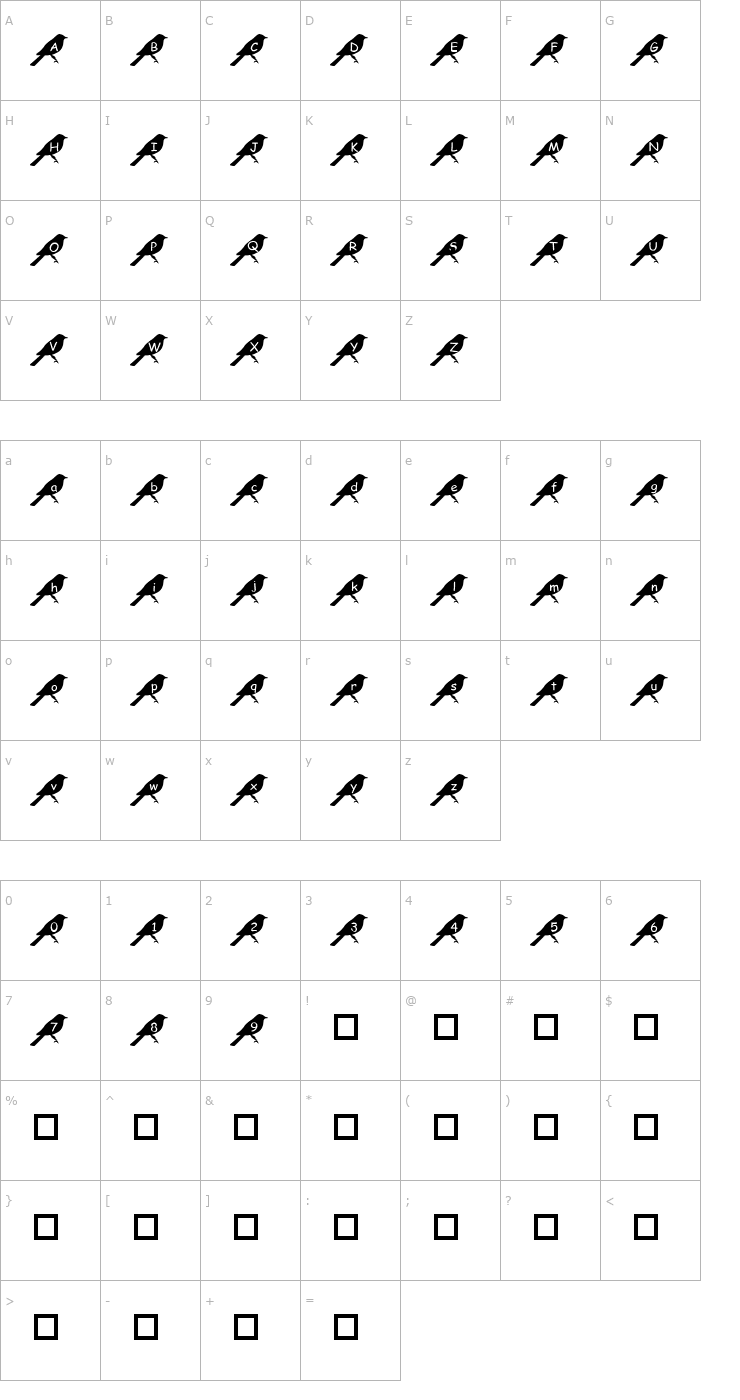 Character Map pf_bird2 Font