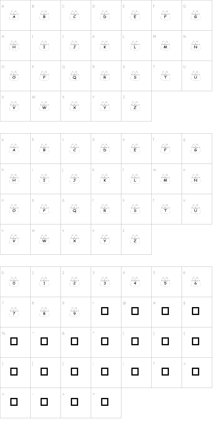 Character Map pf_birds on clothes line Font