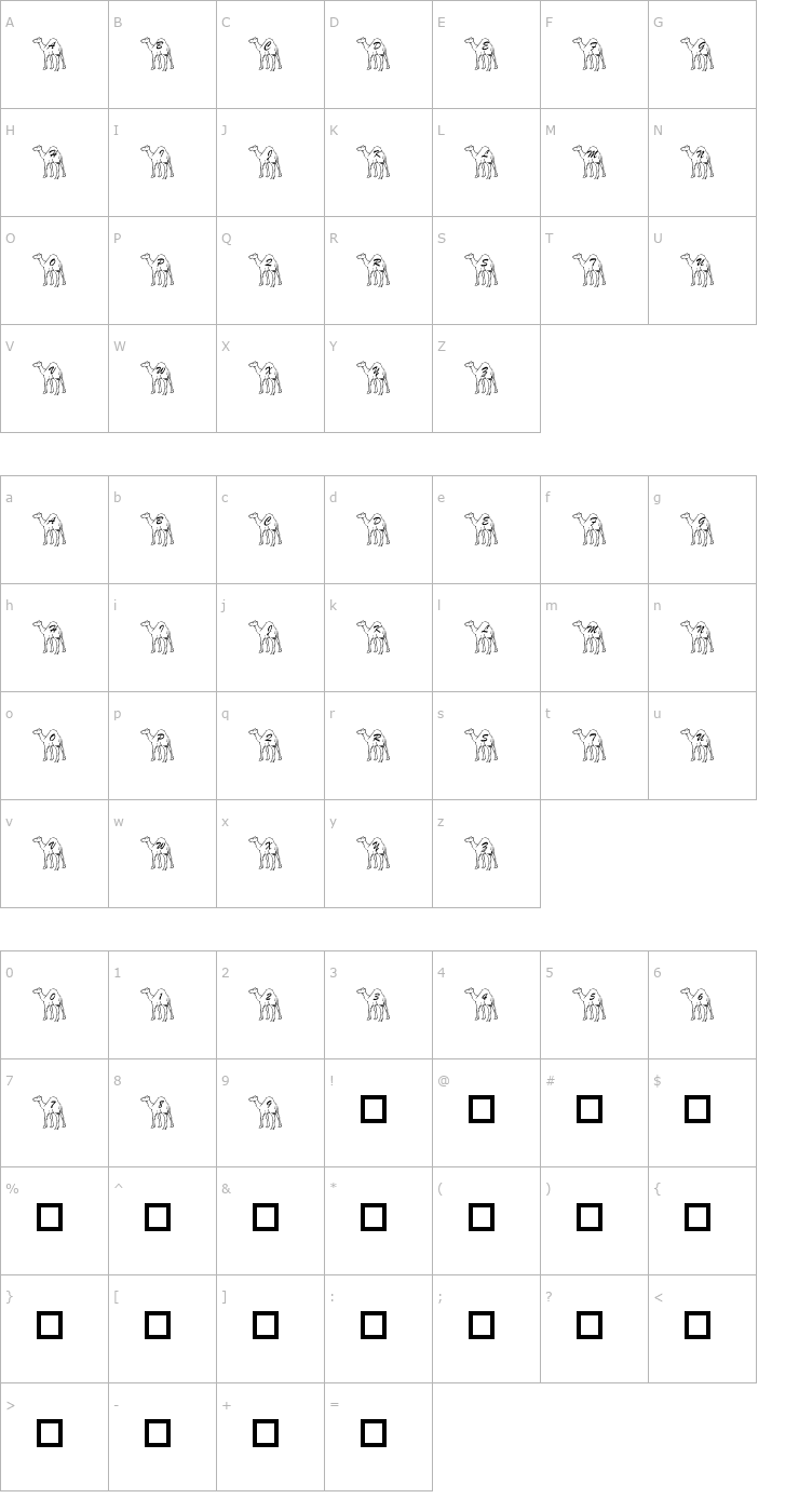 Character Map pf_caml3 Font