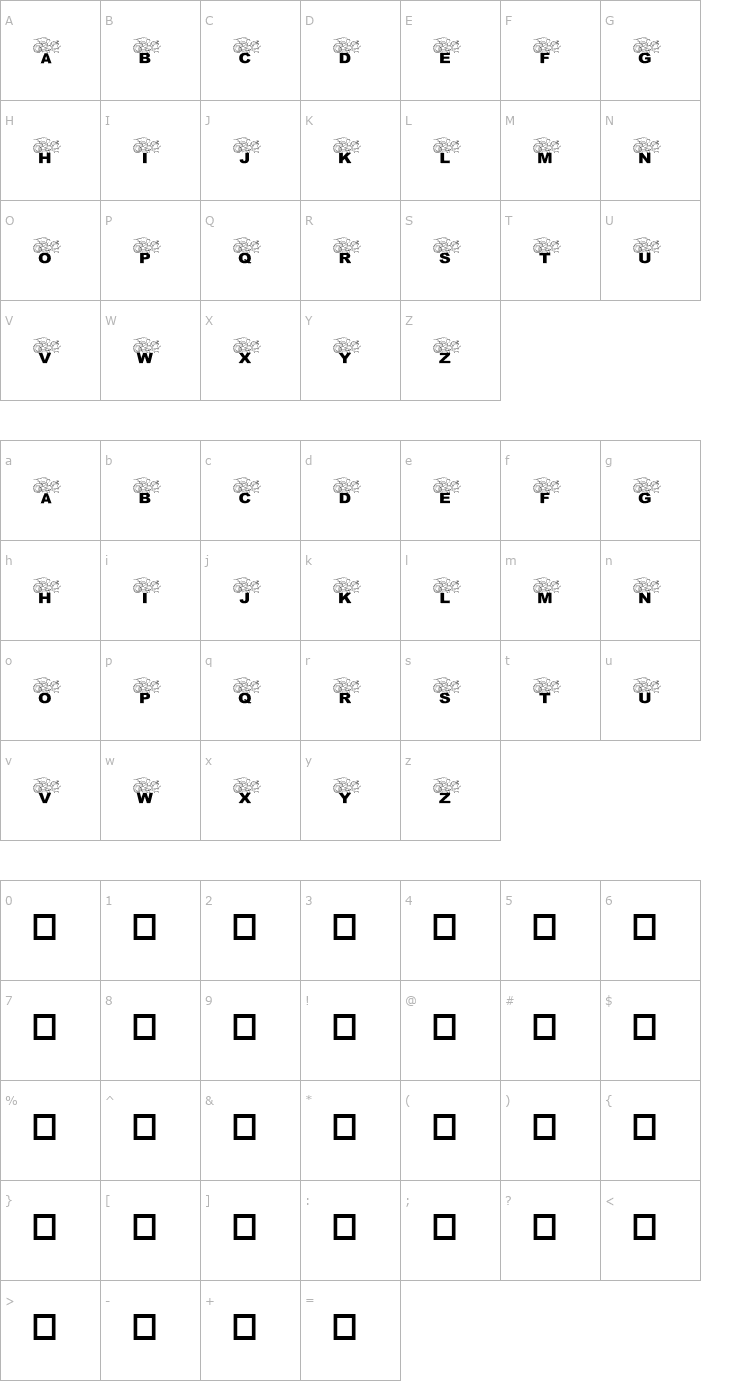 Character Map pf_dragon flying Font