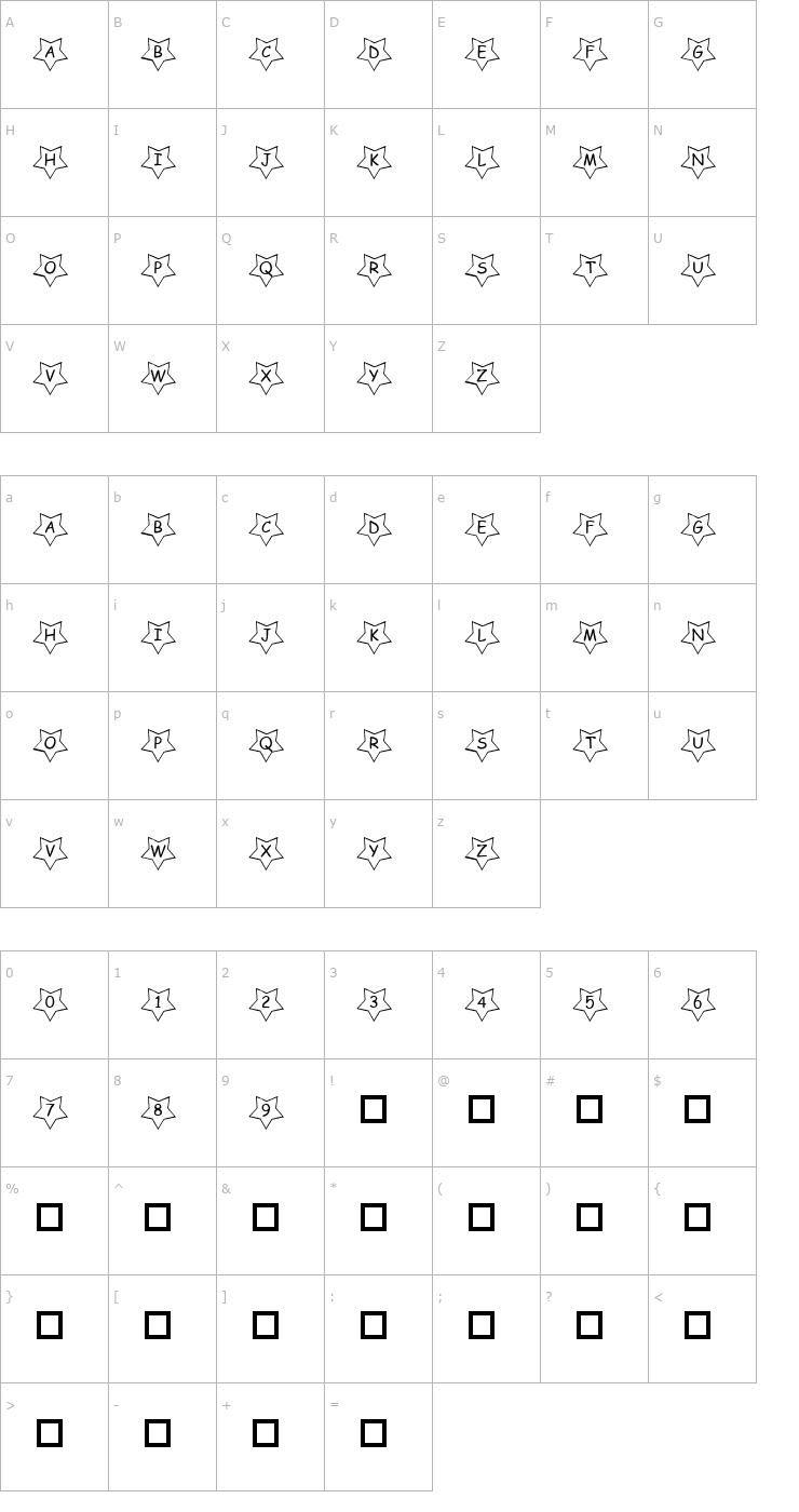 Character Map pf_five pointed star Font