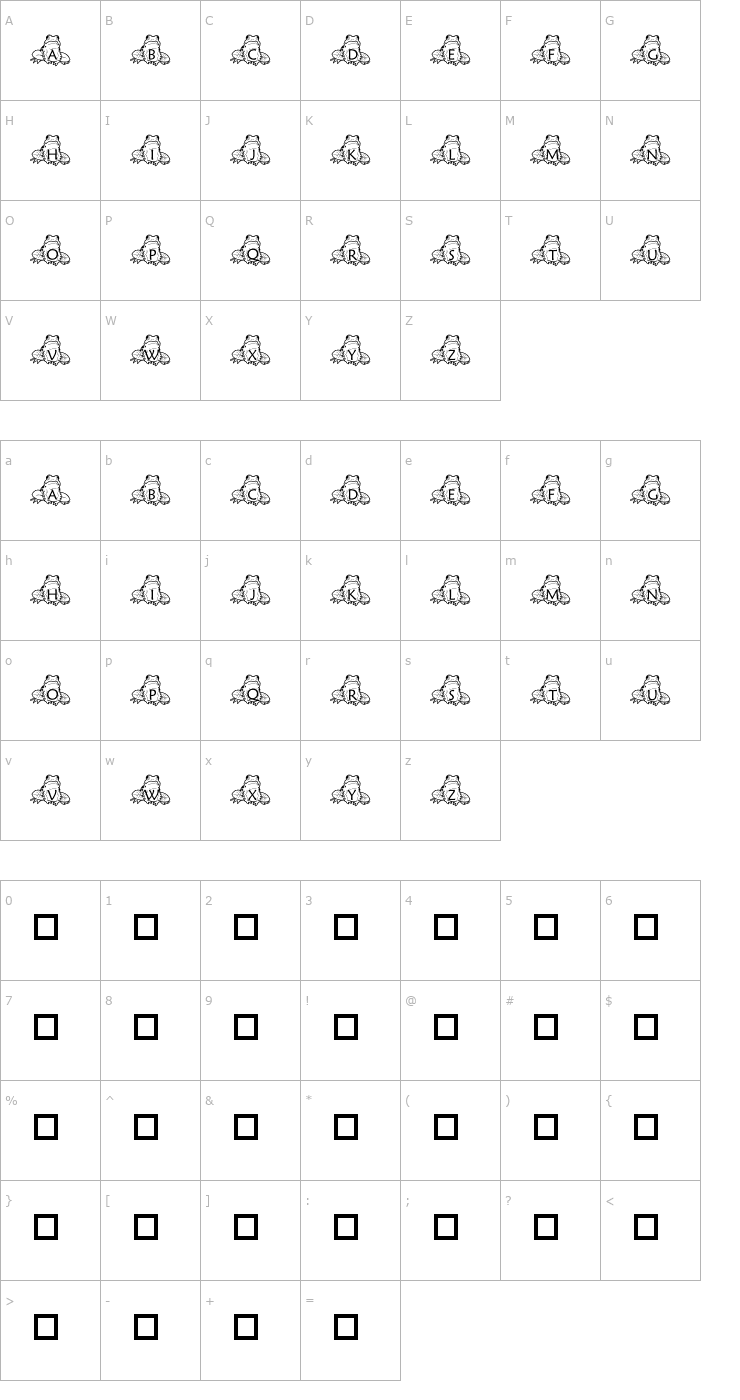 Character Map pf_frog_sitting Font