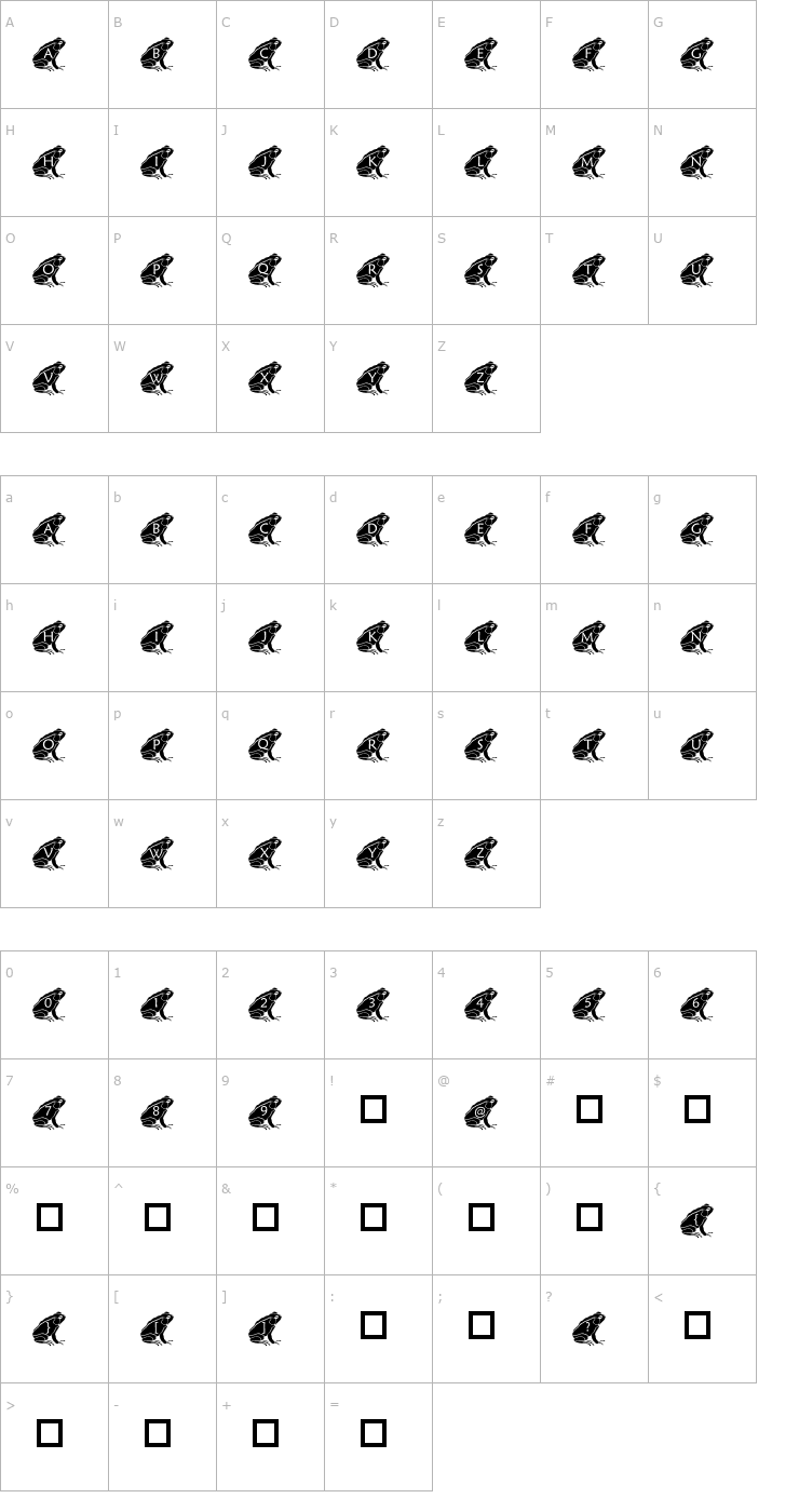 Character Map pf_frog2 Font