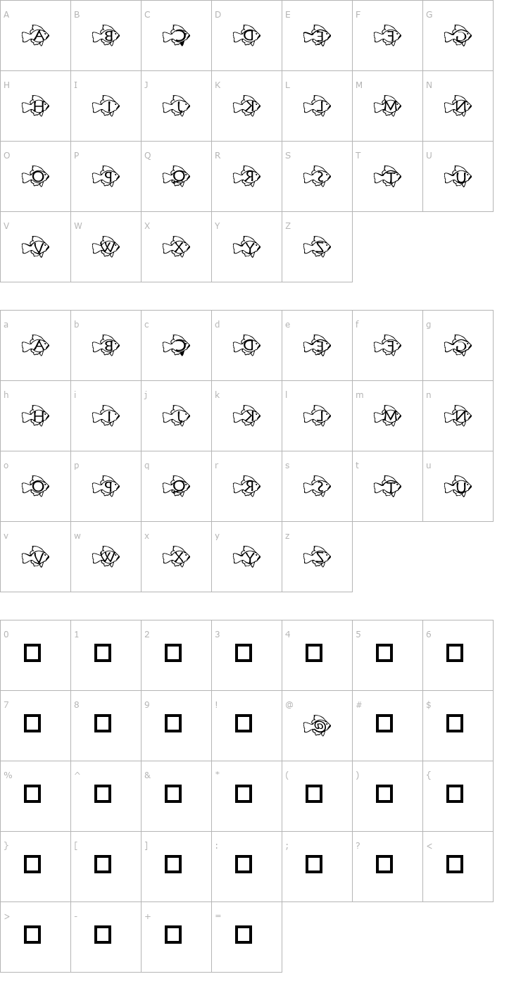 Character Map pf_gfish_backwards1 Font