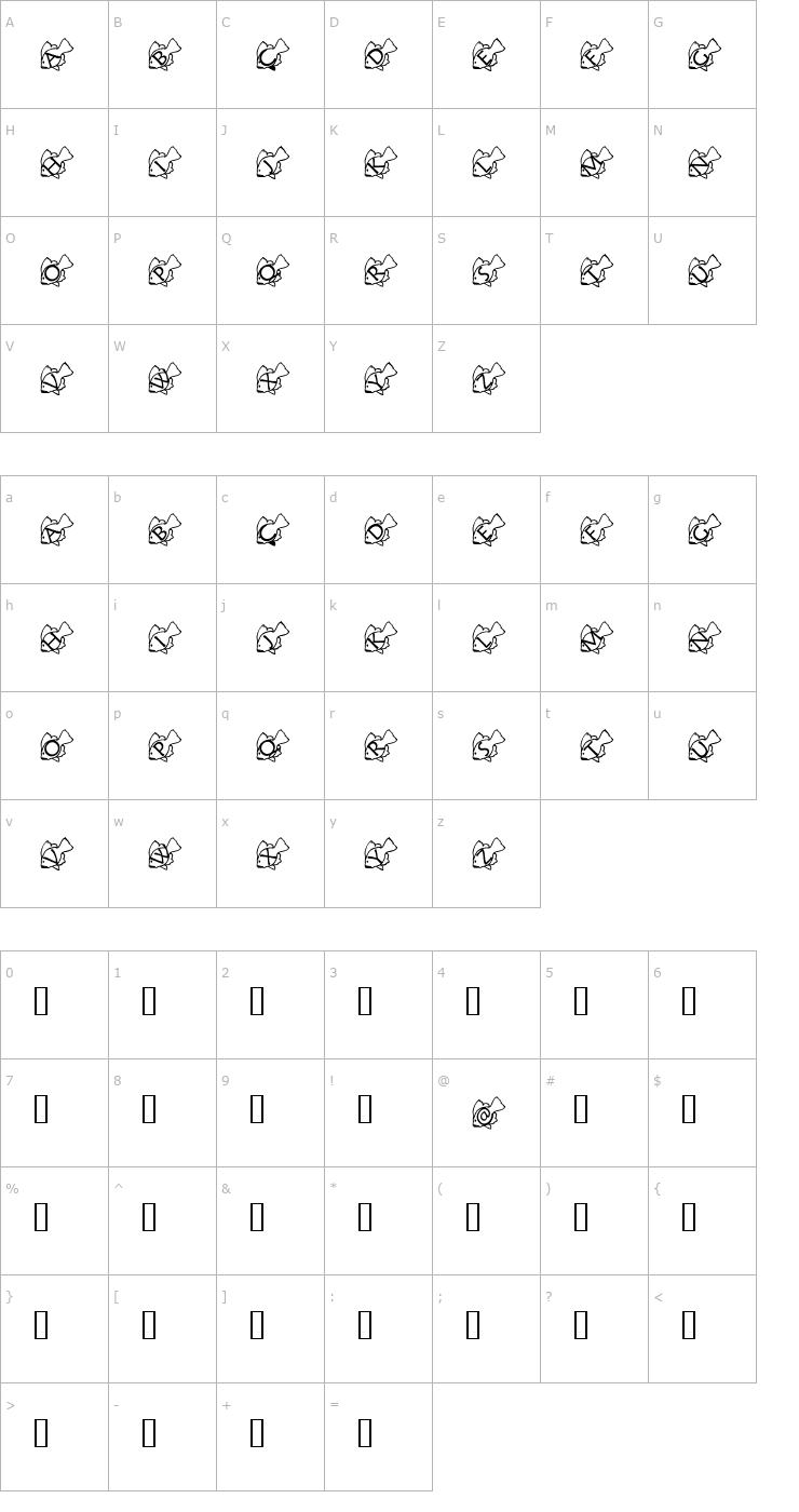 Character Map pf_gfish_tilted1 Font