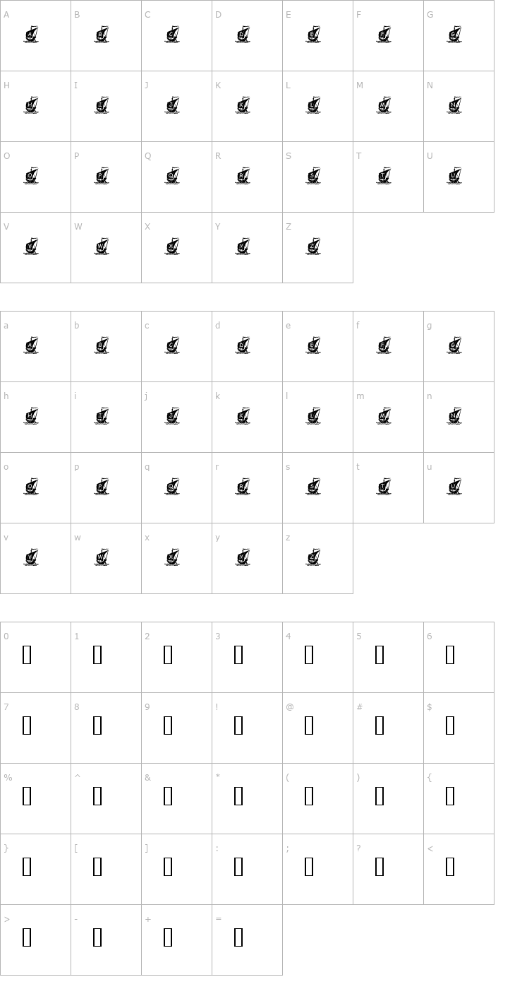 Character Map pf on the sea1 Font